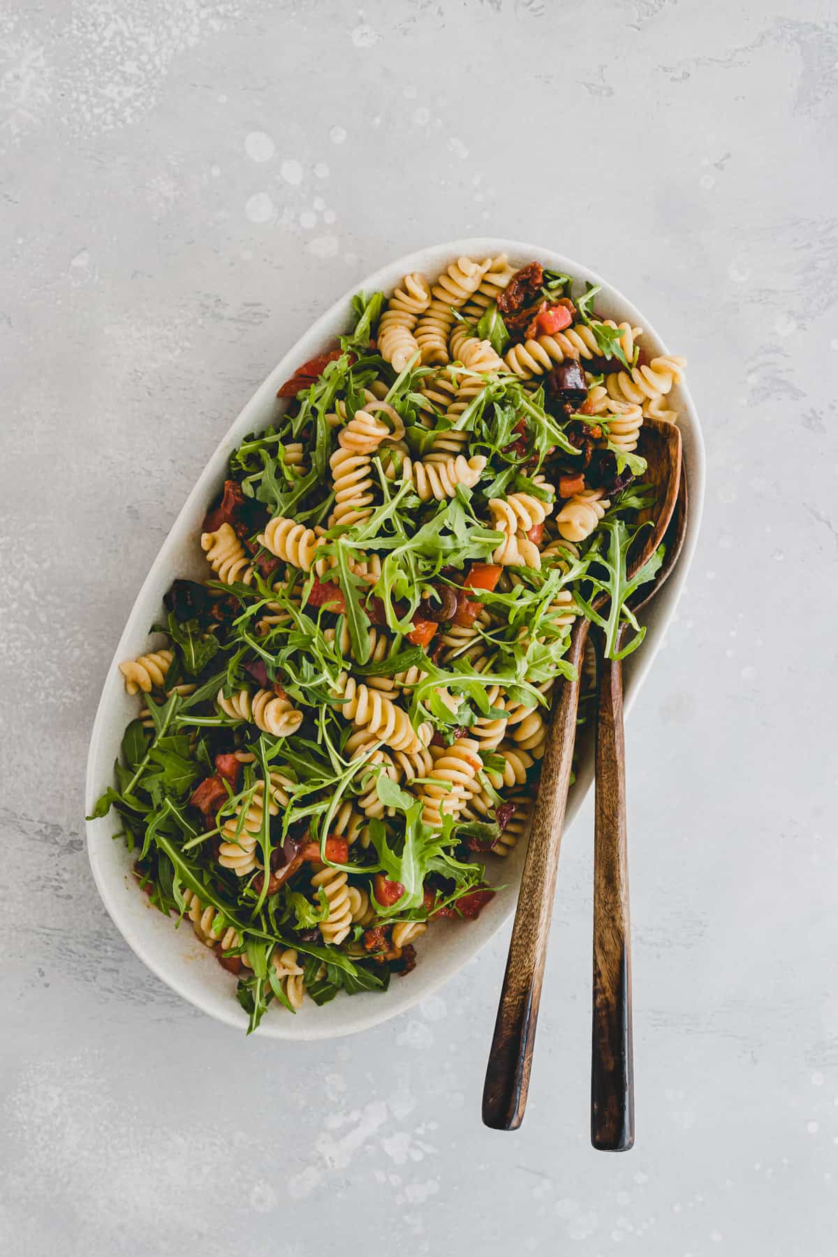 Mediterranean Pasta Salad in a salad plate