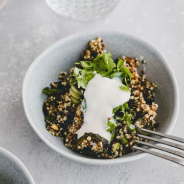 summer quinoa salad in a small bowl
