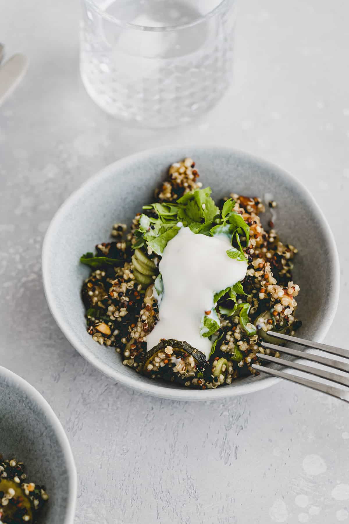 summer quinoa salad in a small bowl