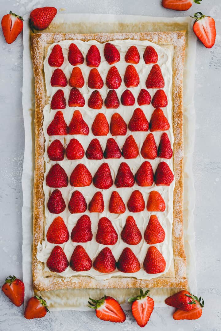 puff pastry tart with vegan custard and fresh strawberries