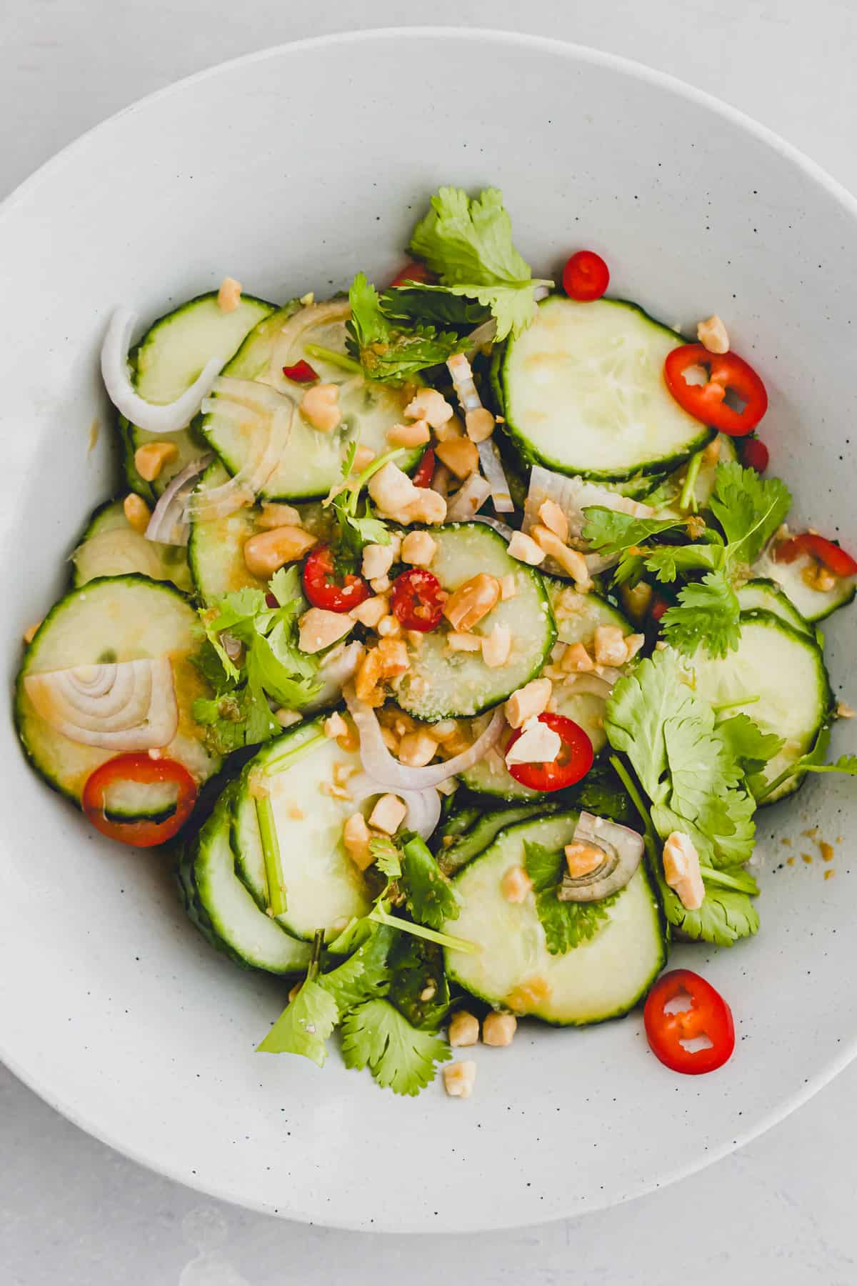 asian cucumber salad with cilantro and peanuts