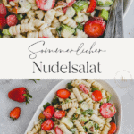 Veganer Nudelsalat mit Avocado, Erdbeeren und Joghurt Pinterest pin