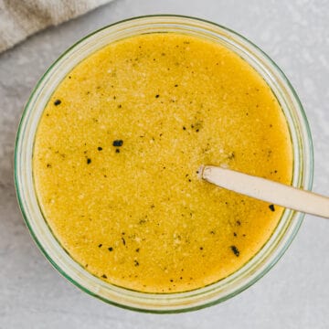 vegan honey mustard dressing in a glass bowl