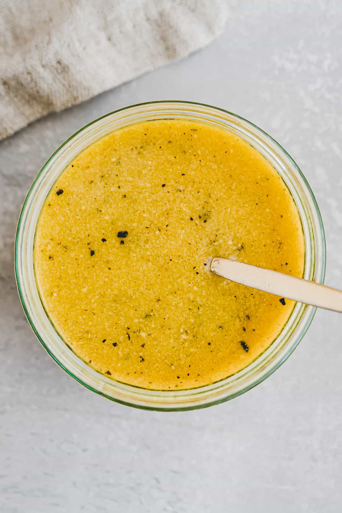 vegan honey mustard dressing in a glass bowl