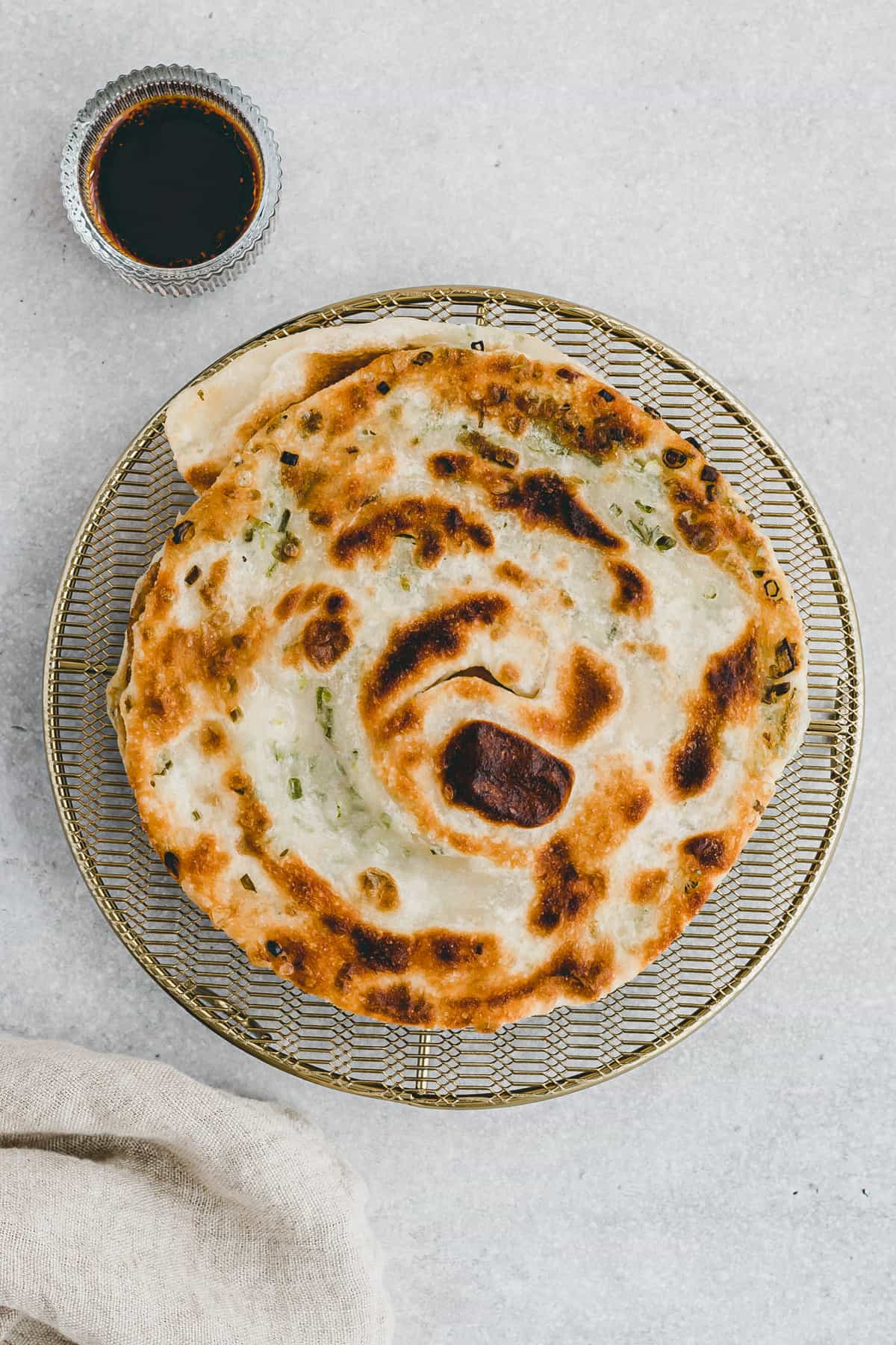 scallion pancake with dipping sauce