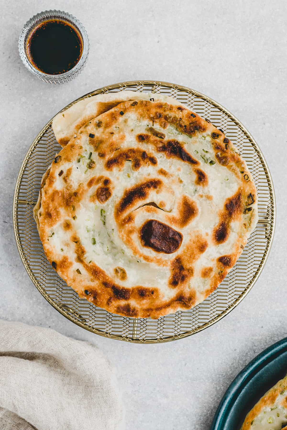 scallion pancake with dipping sauce