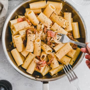 Creamy Sun Dried Tomato Pasta in a skillet