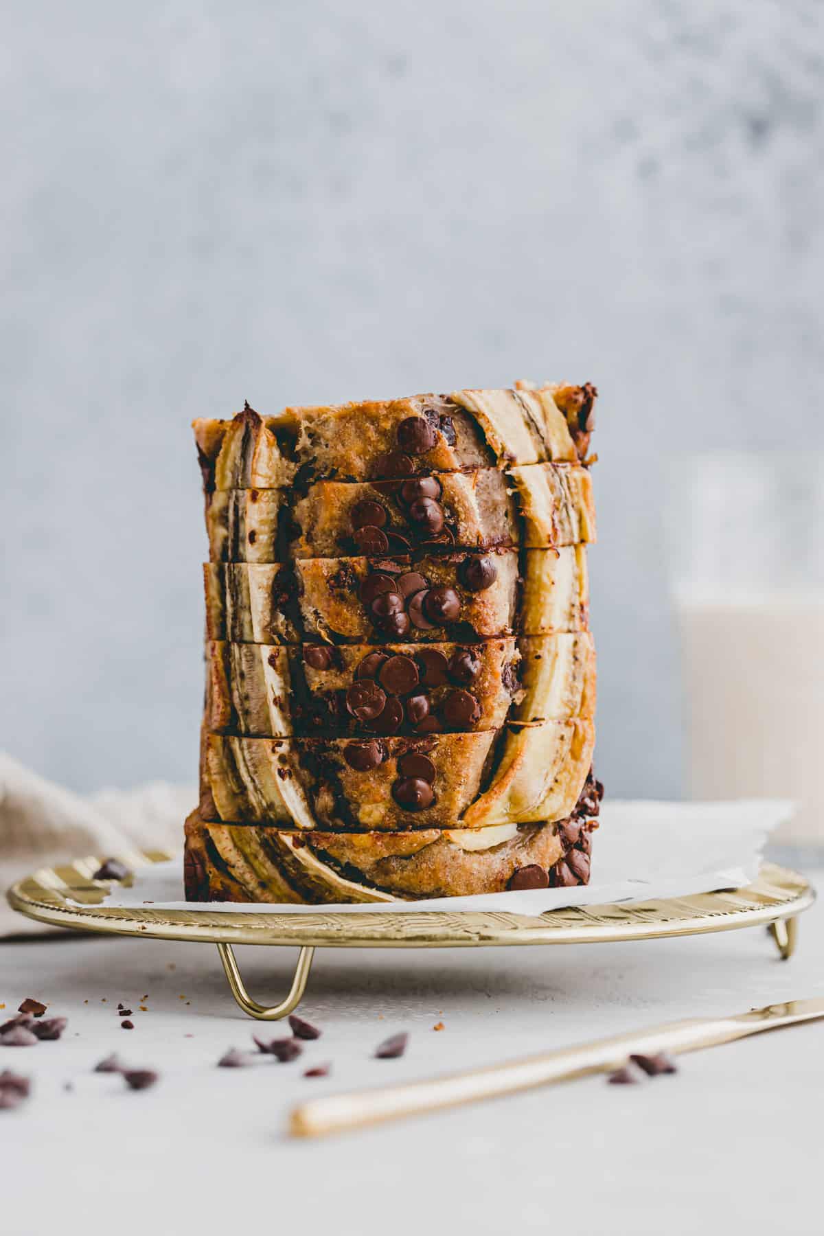 stacked chocolate chip banana bread