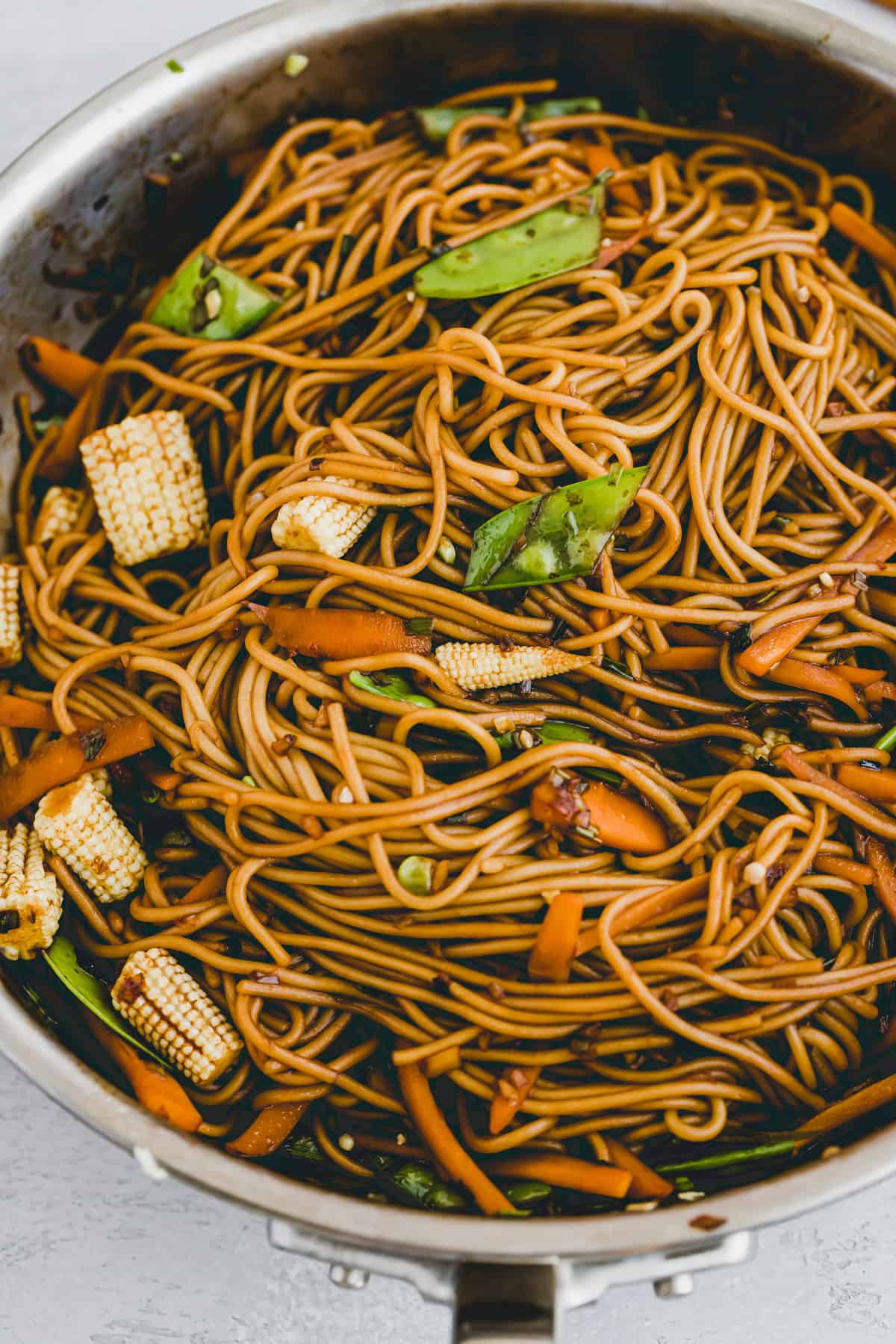 close up shot of vegetarian lo mein