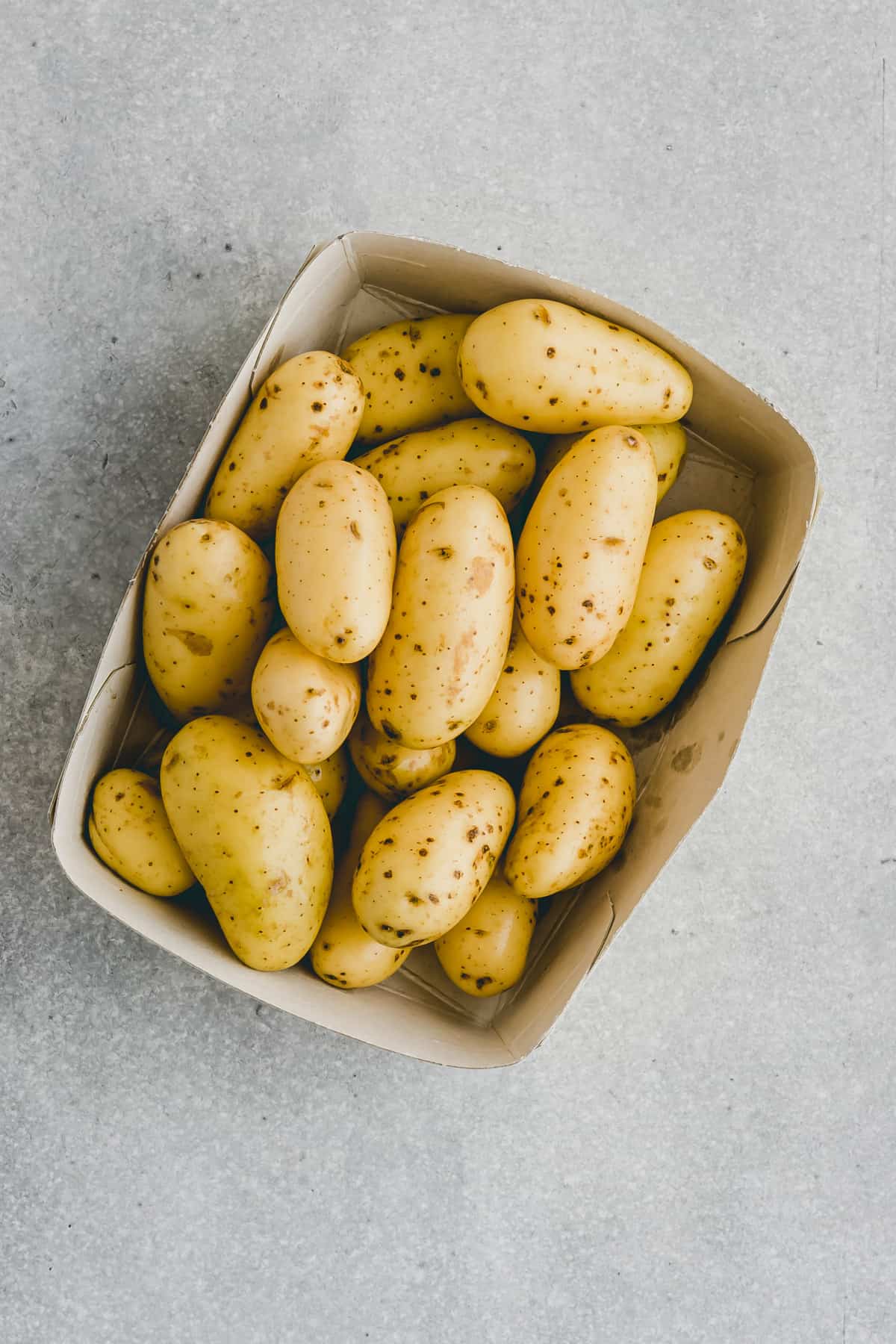 baby potatoes in a paper box