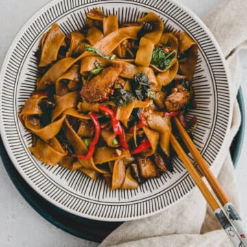 thai drunken noodles with chopsticks