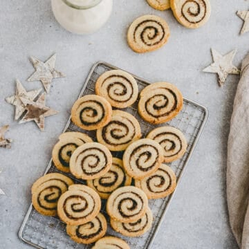 vegan cinnamon roll cookie on a rack