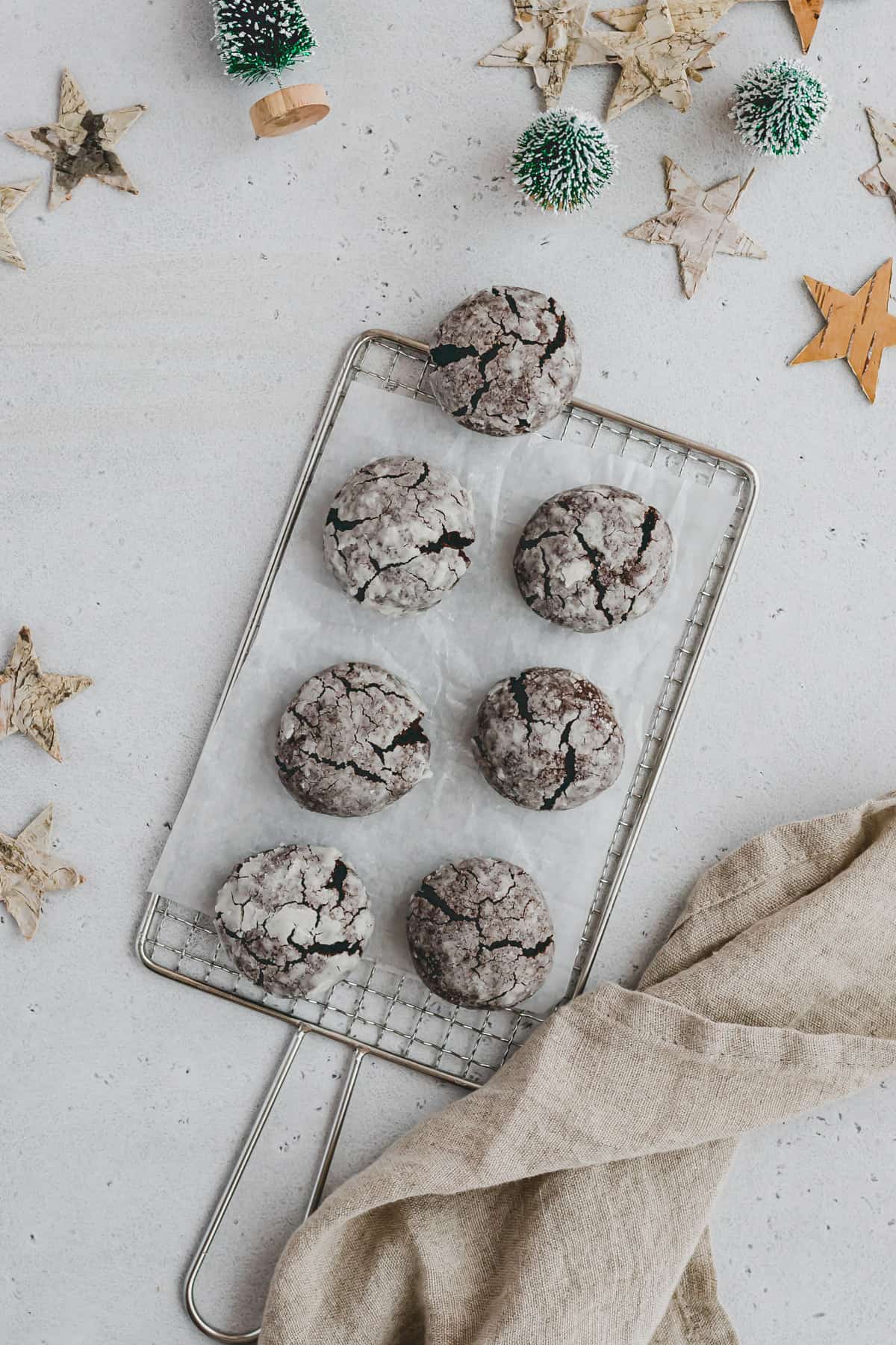 vegan Chocolate Crinkle Cookies on a rack