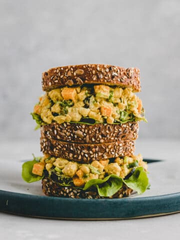 curried chickpea salad sandwich with multigrain bread