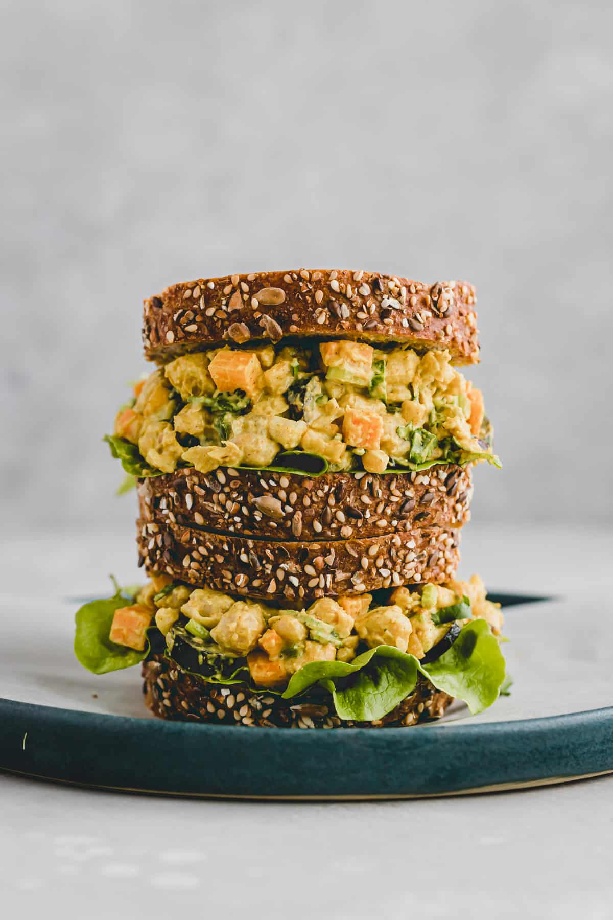 curried chickpea salad sandwich with multigrain bread