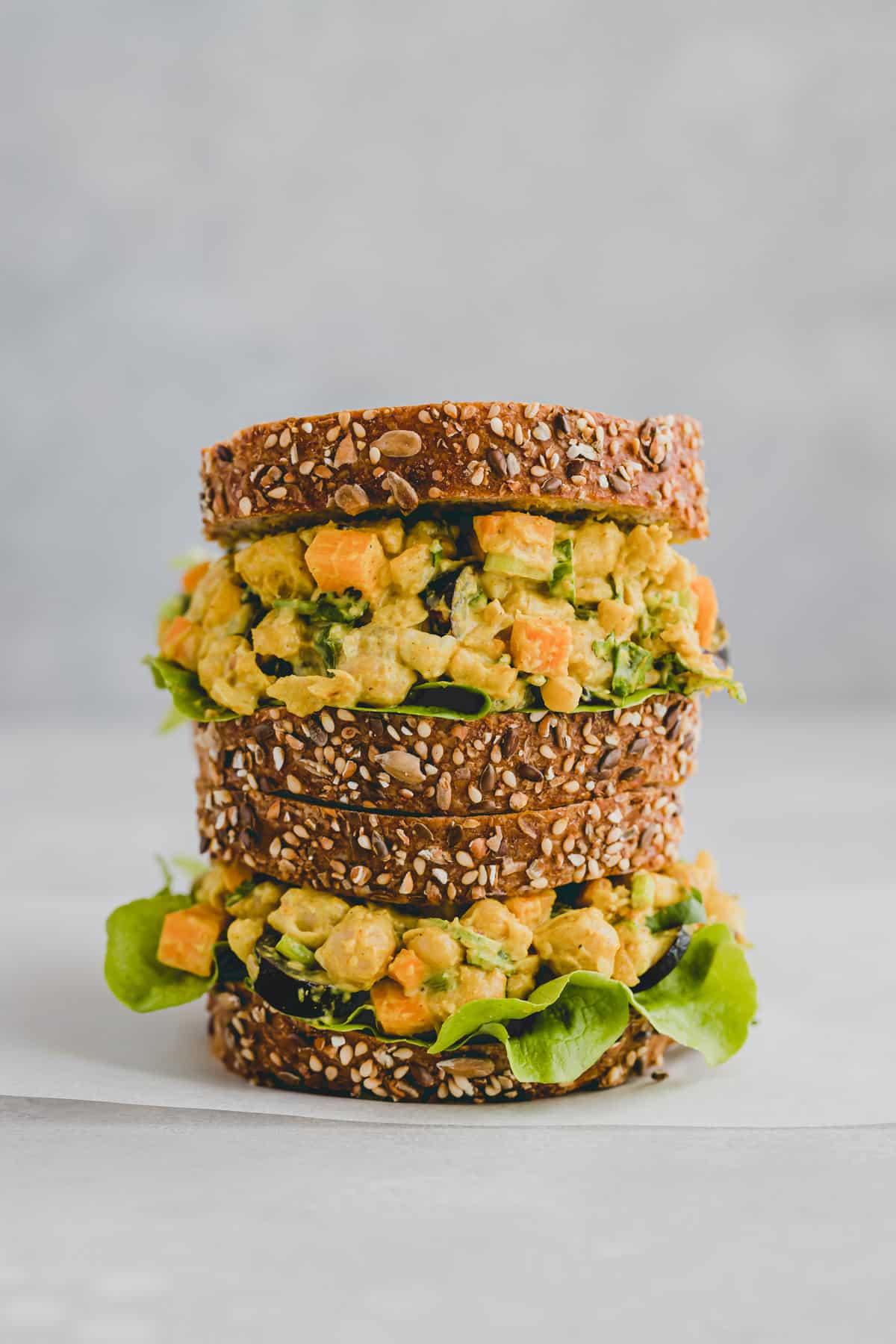 vegan chicken curry sandwich with multigrain bread