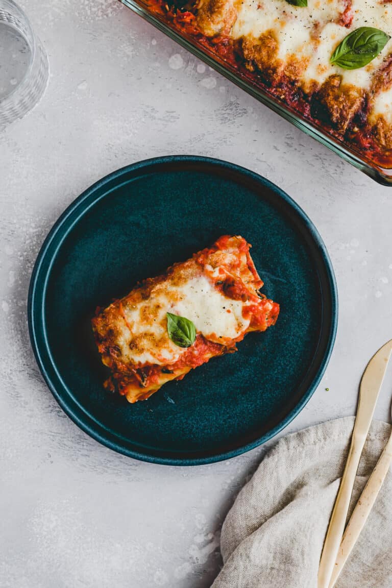 spinach ricotta cannelloni on a plate