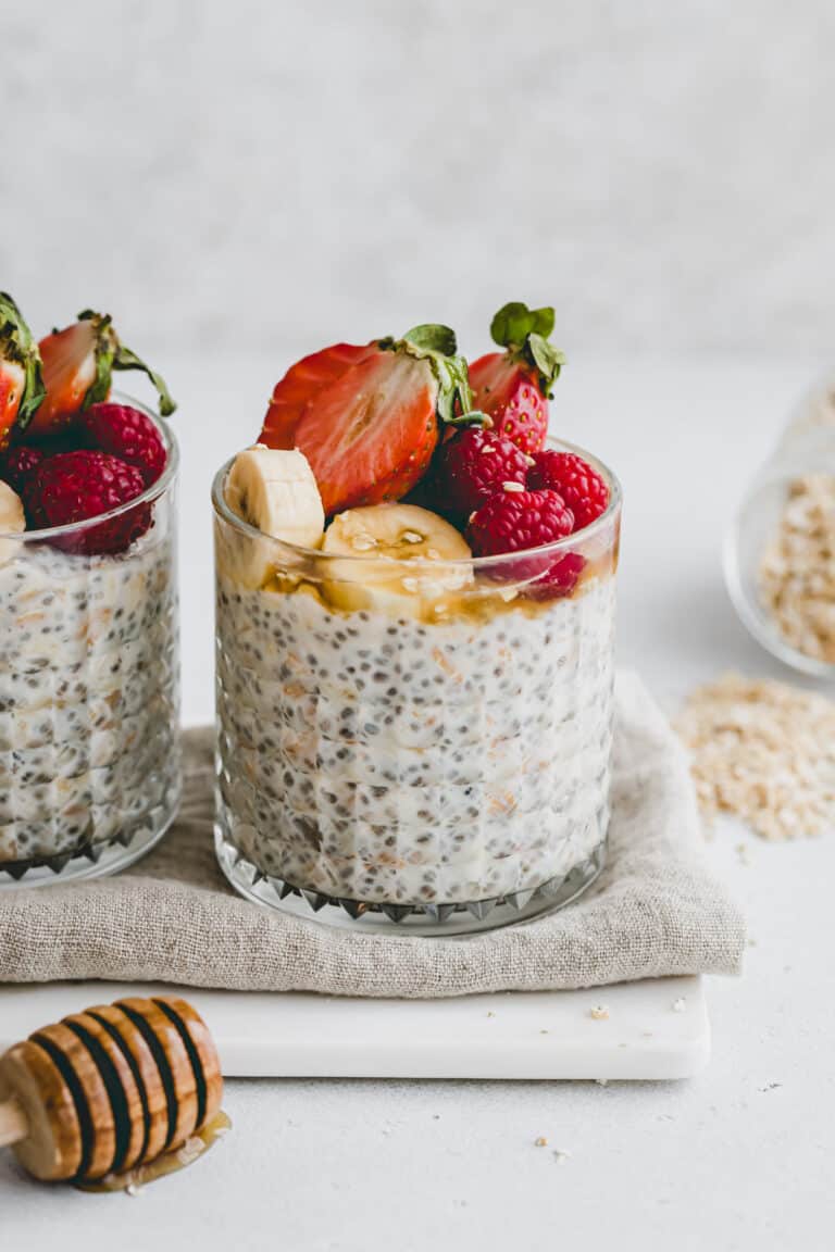 overnight oats topped with fresh fruit