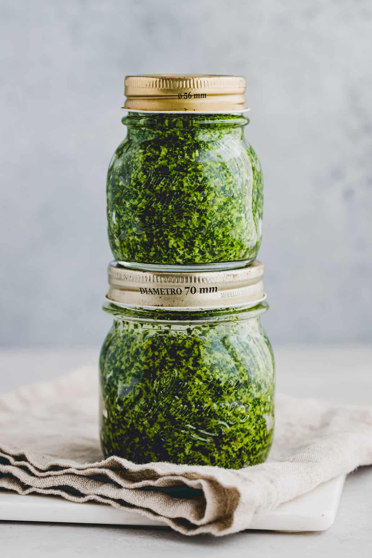 two jars with homemade wild garlic pesto