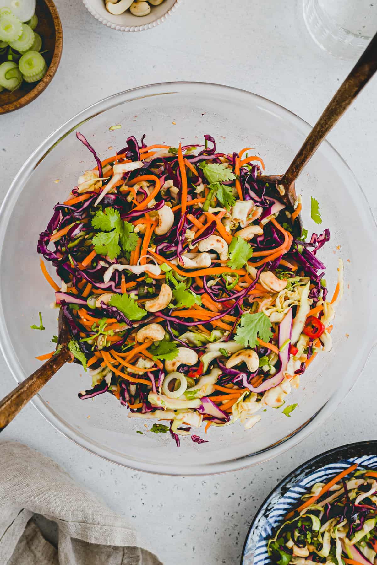 asian slaw in a large glass bowl
