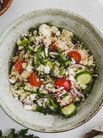 Couscous Salad with Feta and vegetable in a bowl