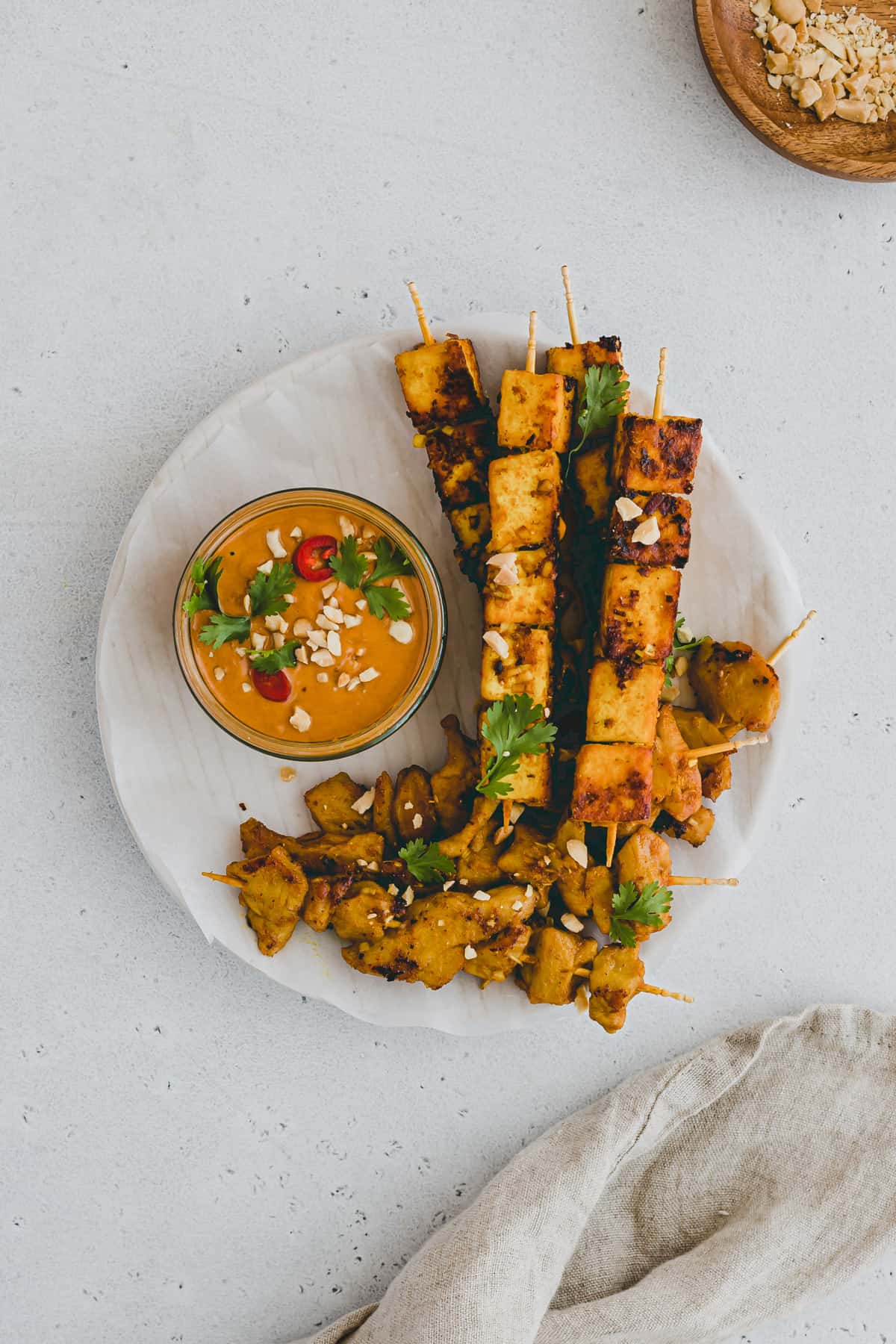 vegan satay skewers on a plate