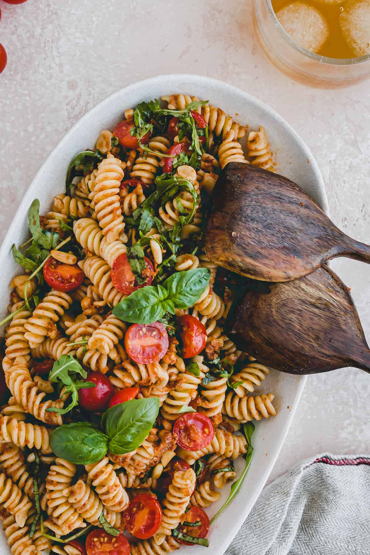 pesto pasta salad with fresh vegetables