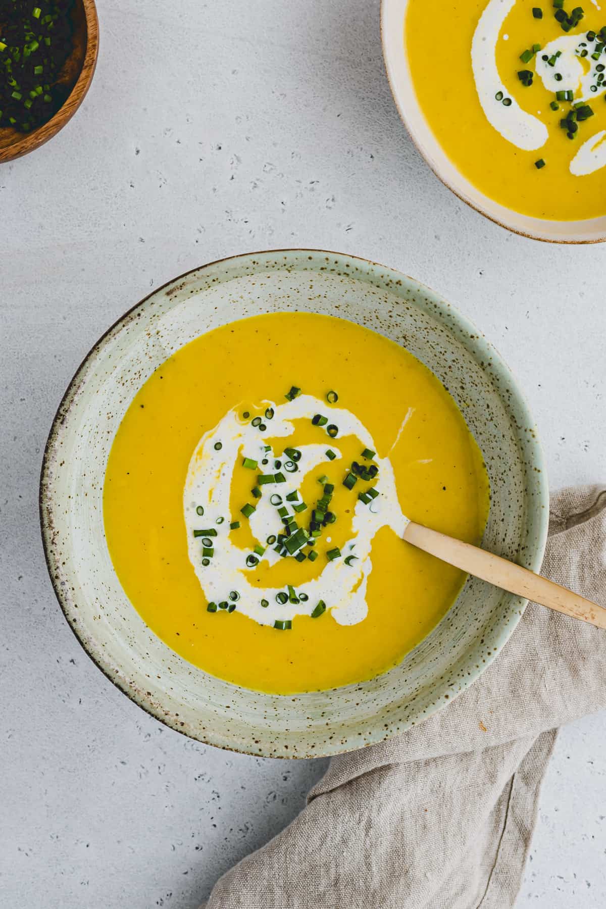 vegan potato soup with leek in a bowl
