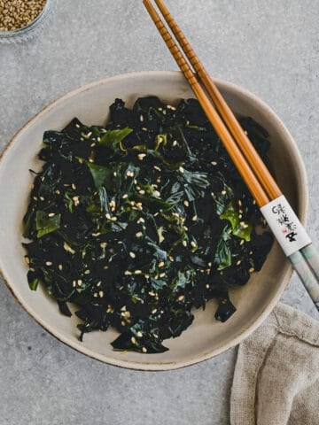 japanese wakame salad with sesame in a bowl