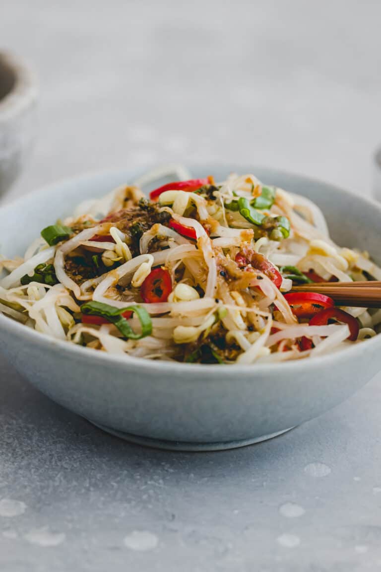 close up shot of bean sprout salad