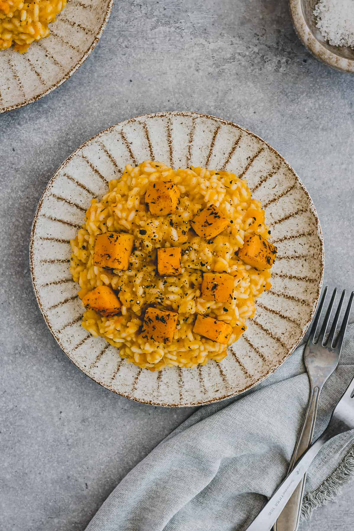 vegan butternut squash risotto on a plate