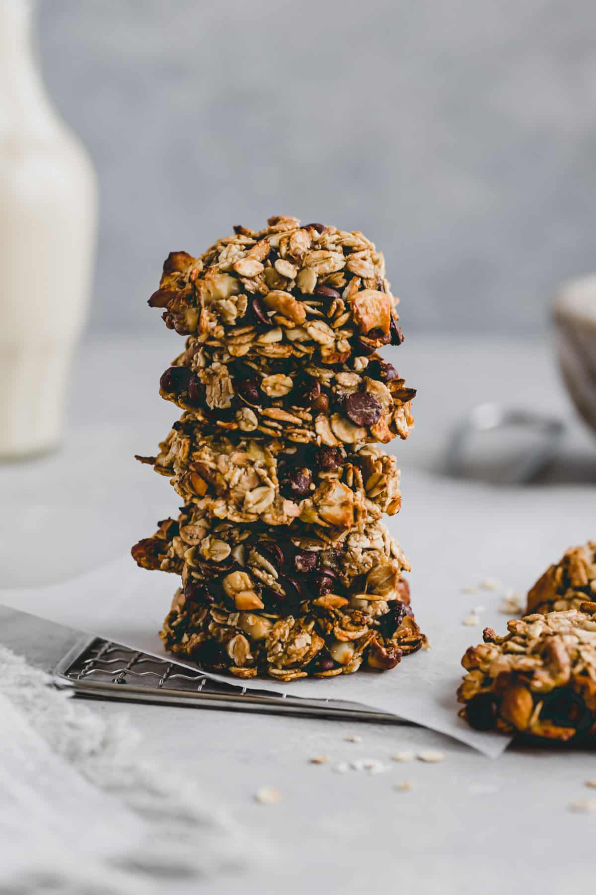 a stack of banana oatmeal cookies