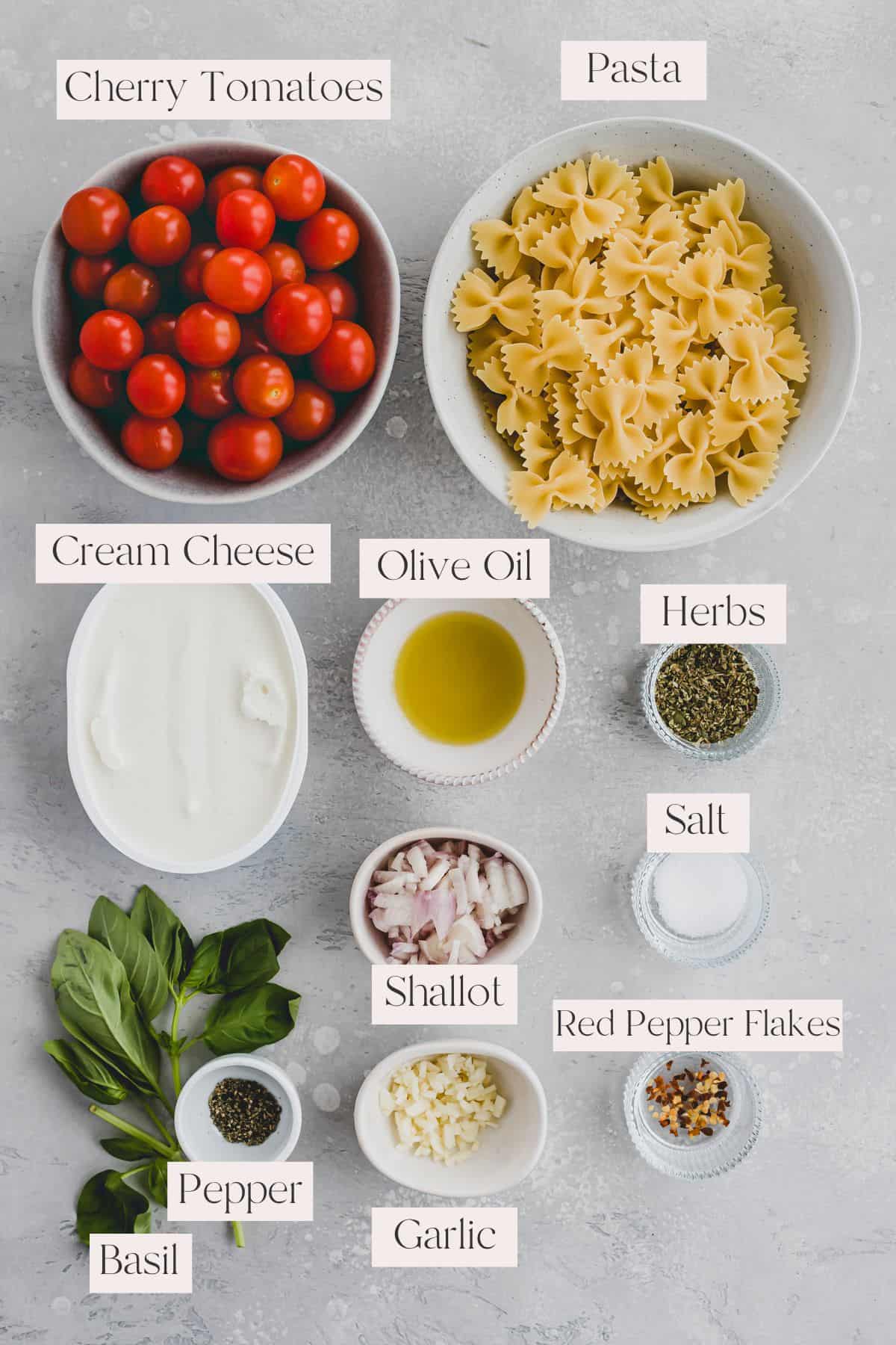 Baked Cream Cheese Pasta Ingredients