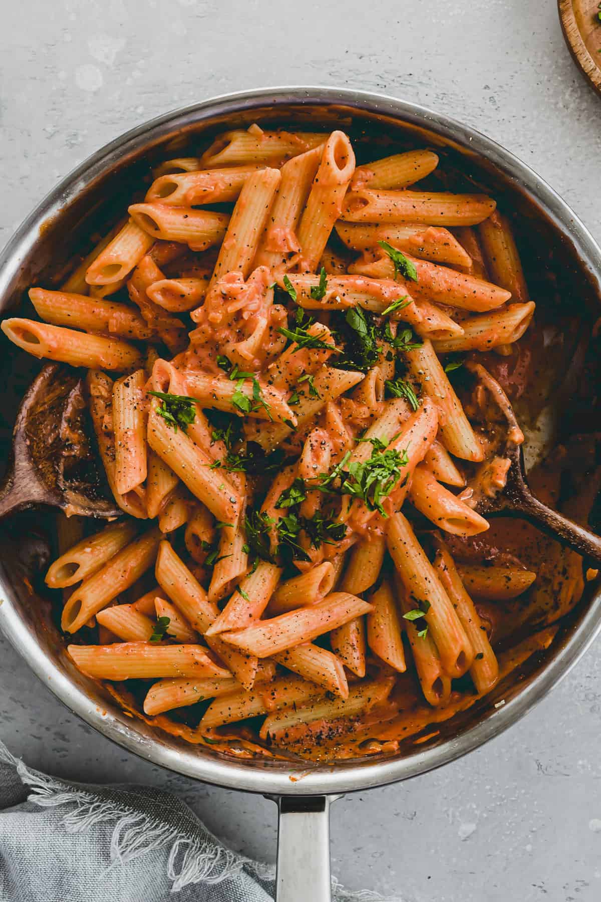 vegan penne alla vodka in a skillet