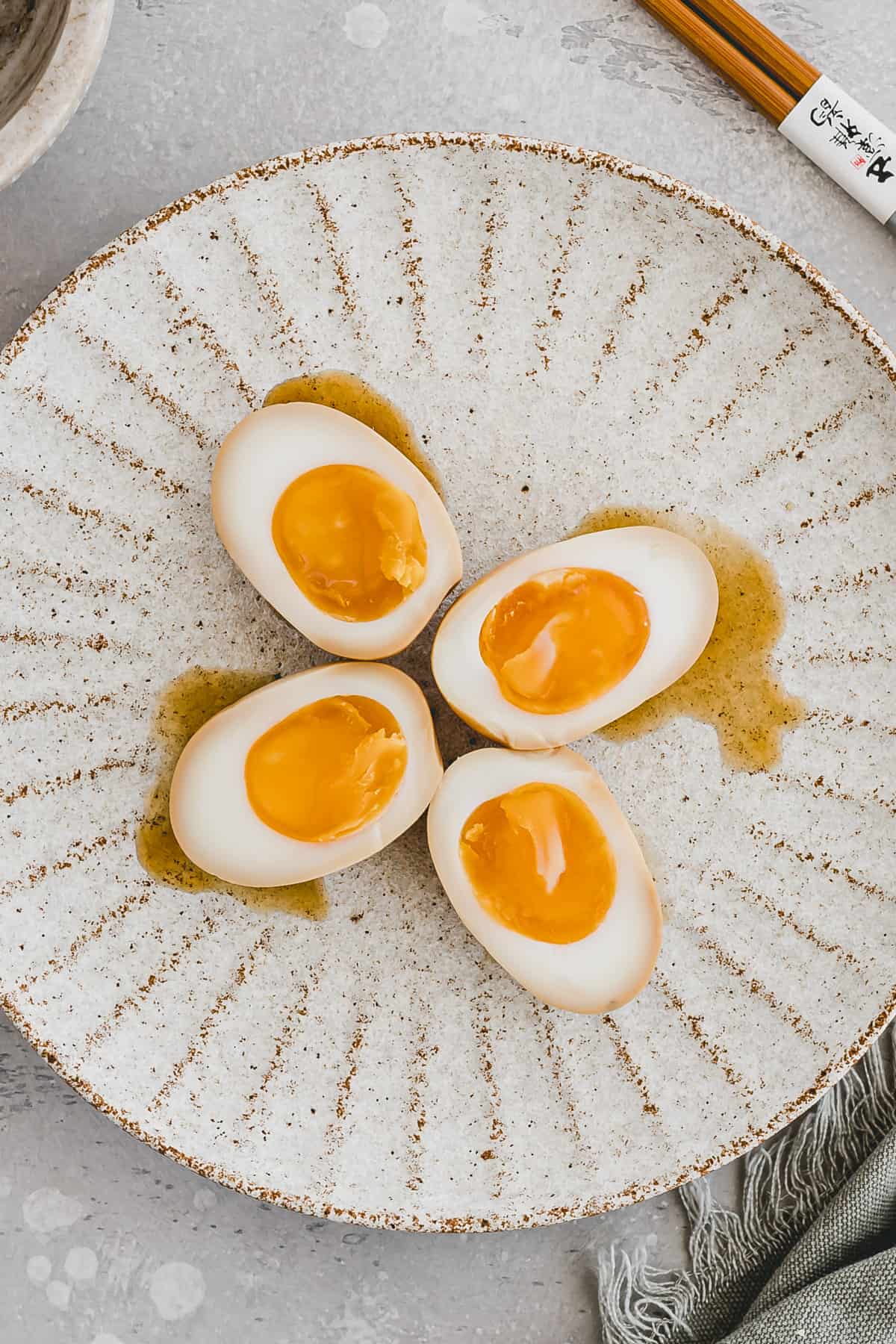 marinated ramen eggs served on a plate