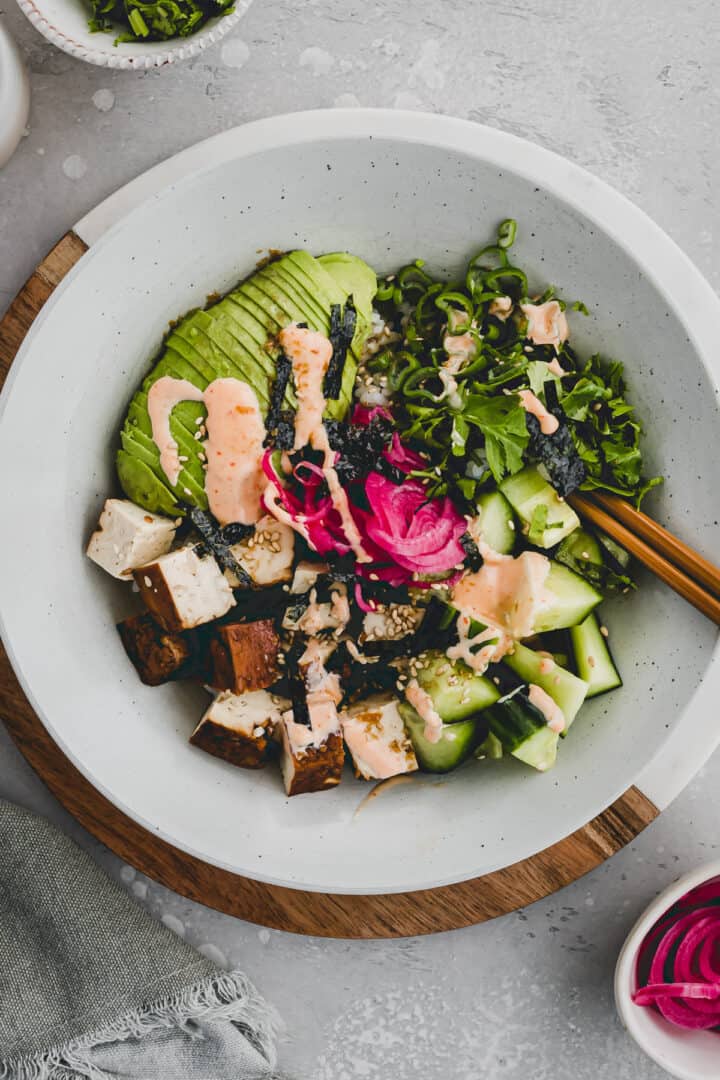 homemade tofu poke bowl