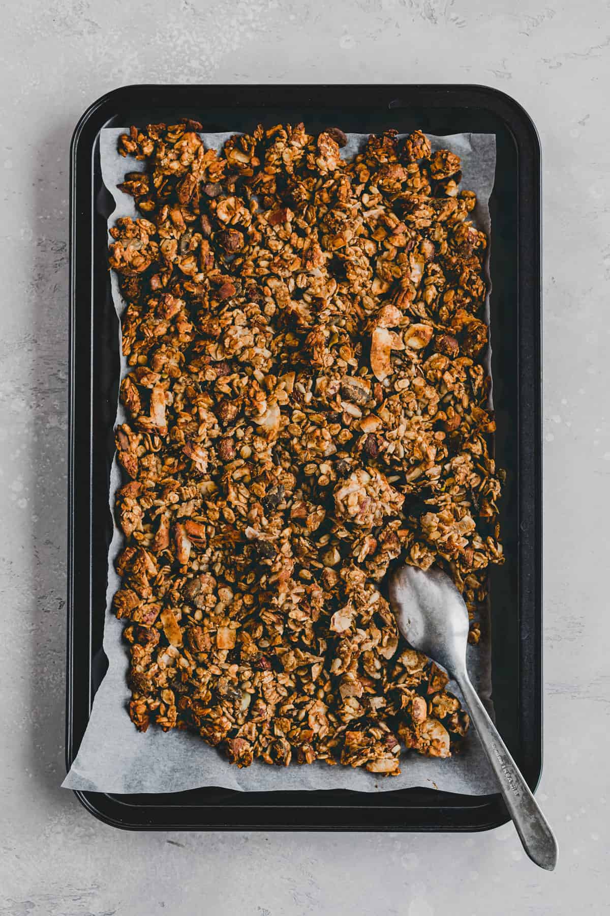 homemade Sugar Free Granola on a baking sheet