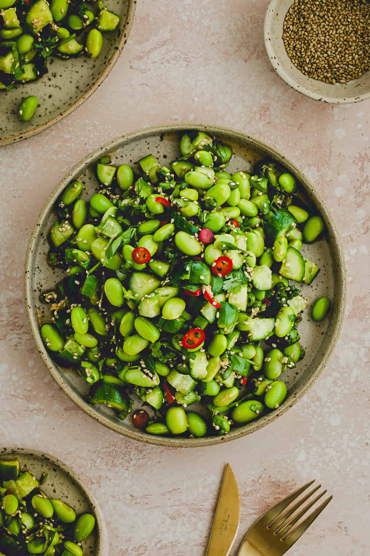 cucumber edamame salad on a plate