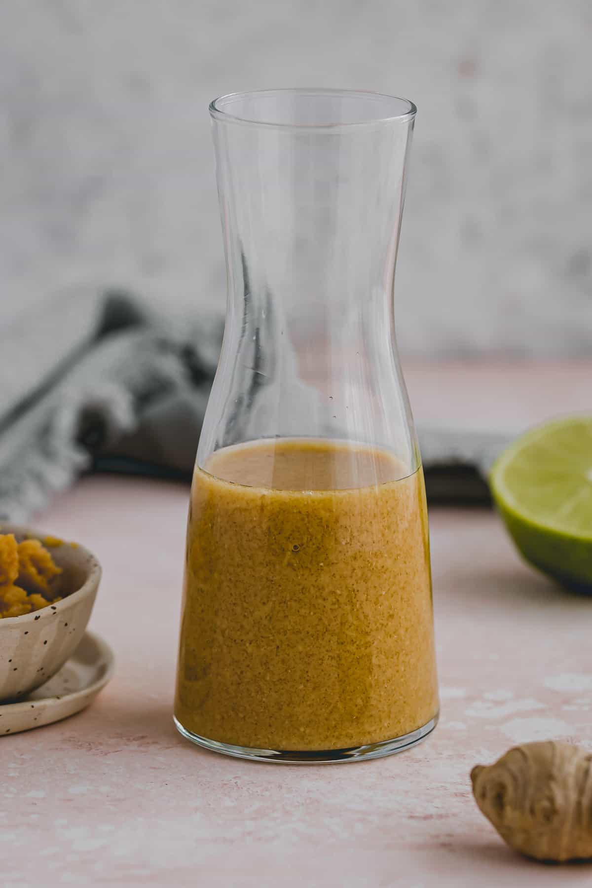 japanese ginger miso dressing in a glass