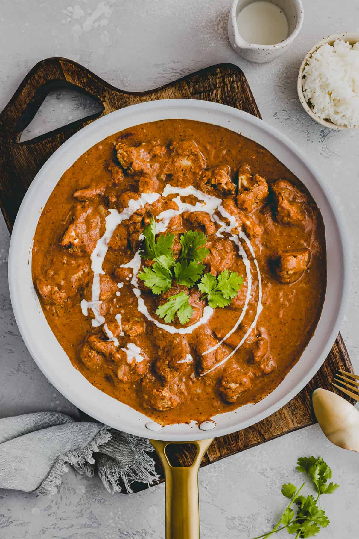 vegetarian cauliflower tikka masala in a skillet