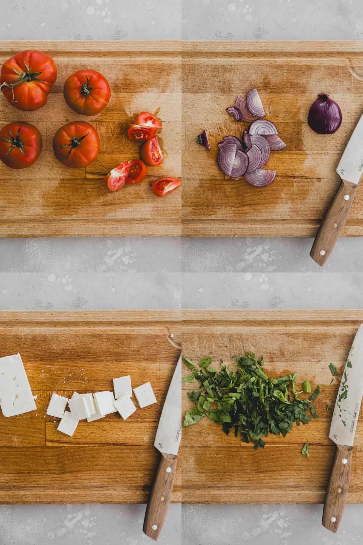 tomato feta salad recipe step 1-4