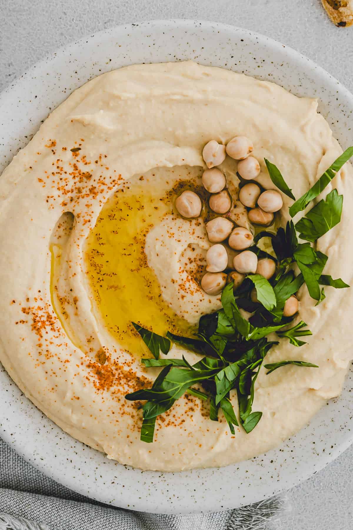 macrophotography of creamy hummus