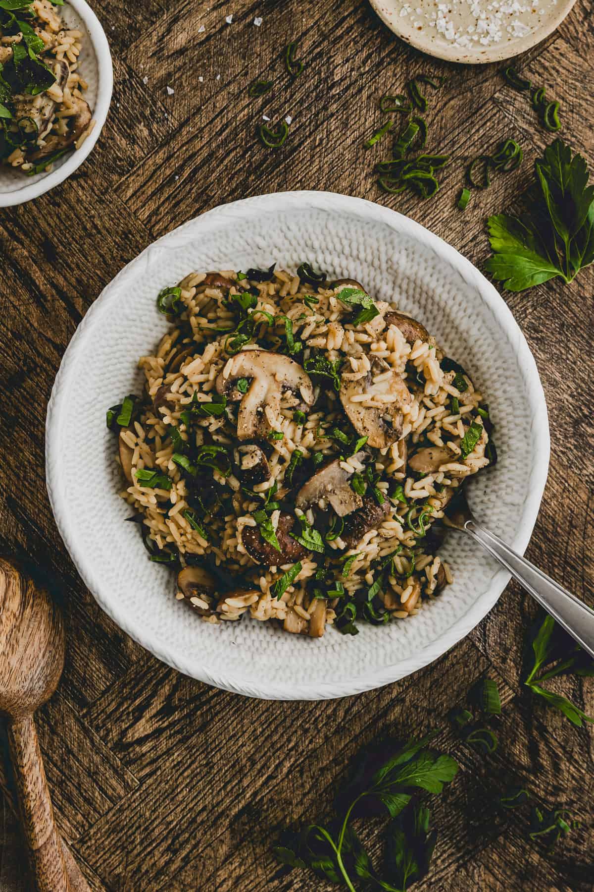 One Pot Mushroom Rice served in a bowl