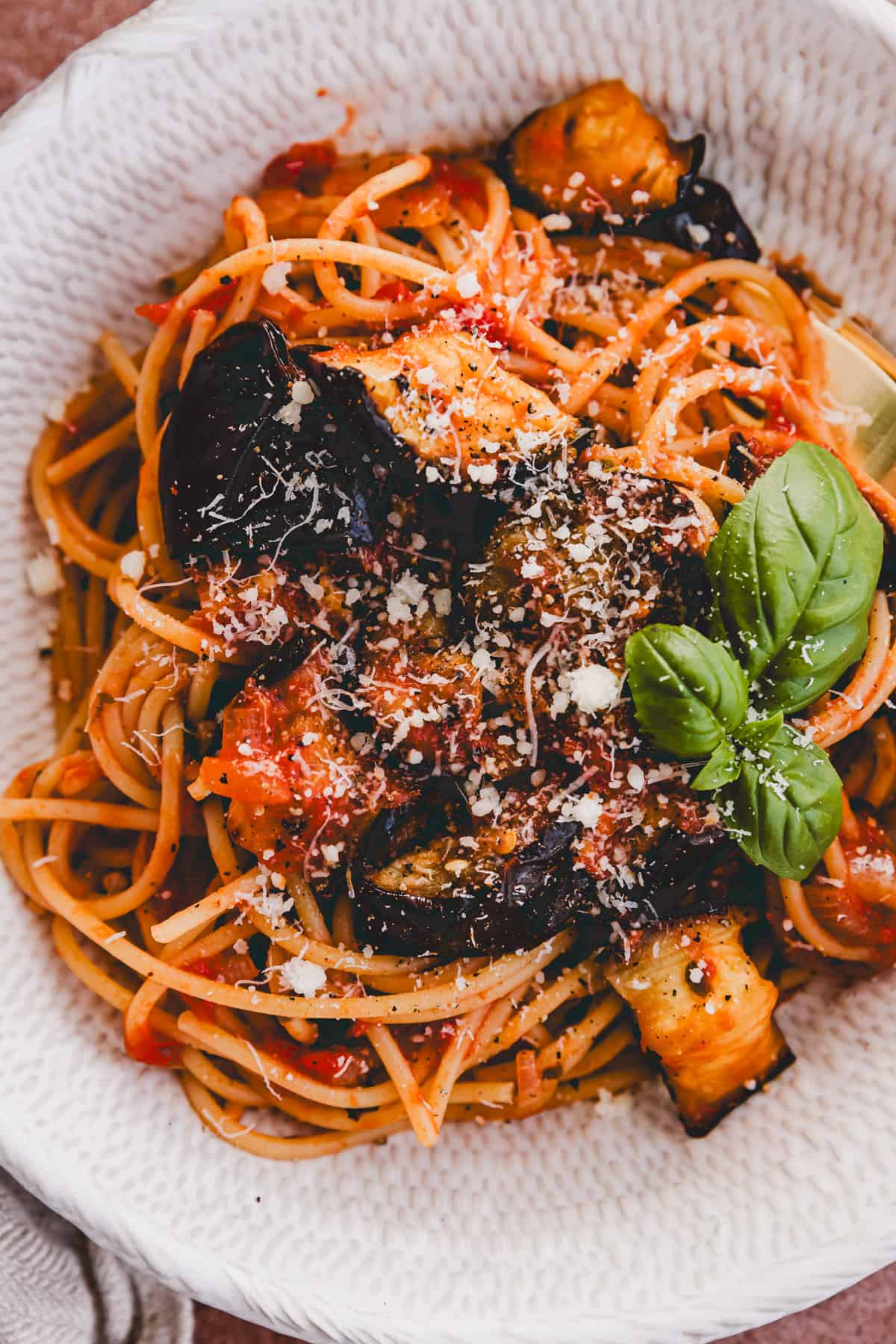 macro shot of pasta alla norma