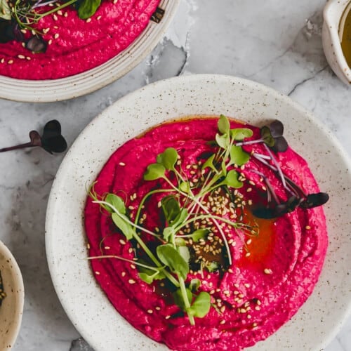 beet hummus in a bowl