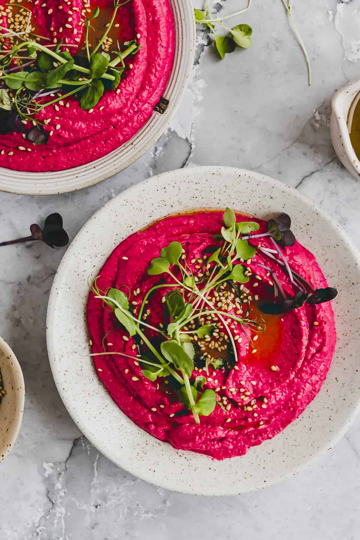 beet hummus in a bowl