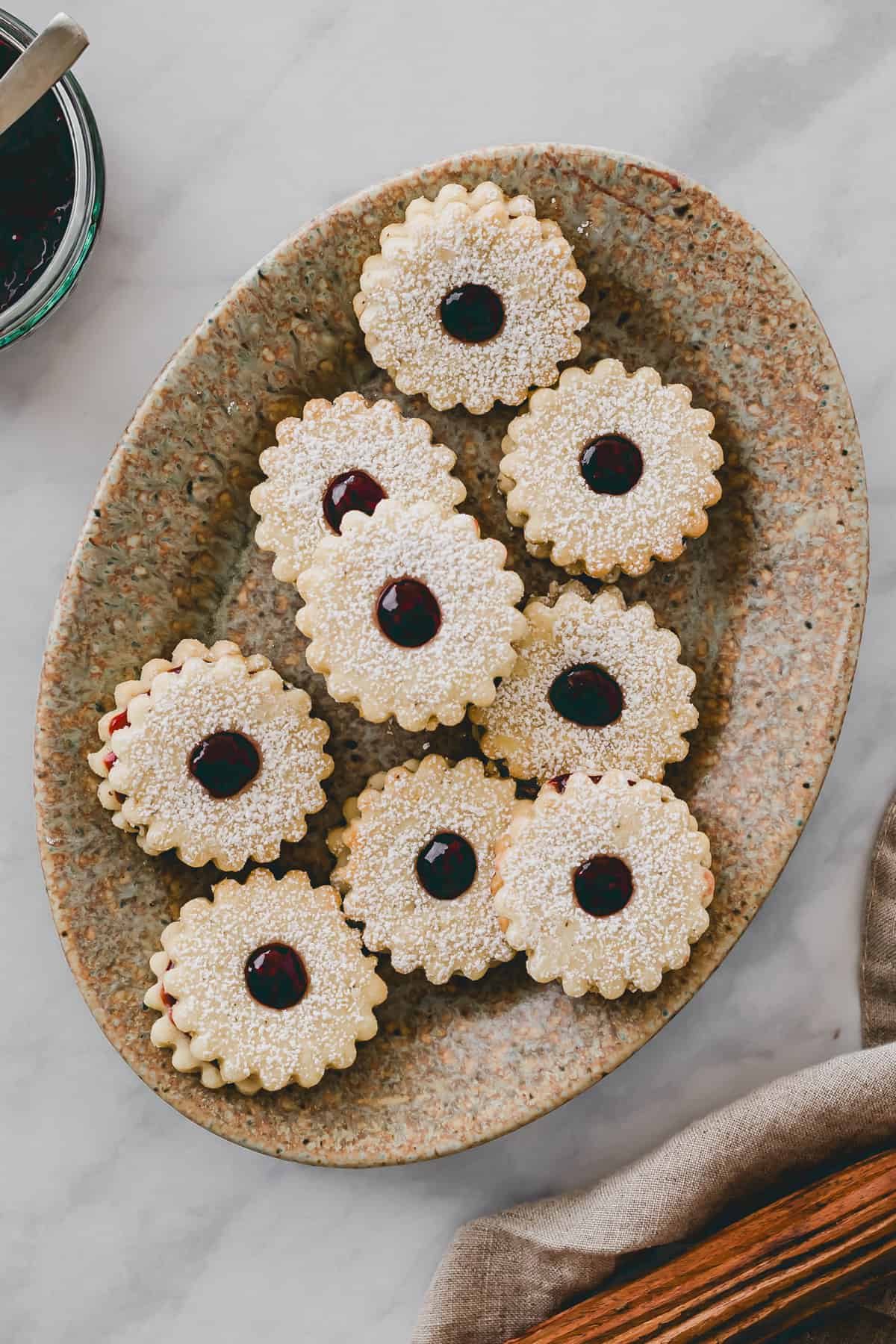 Vegan Linzer Cookies on a plate