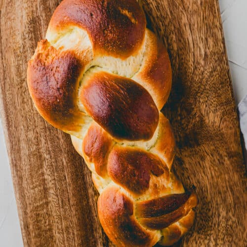 swiss zopf bread on a cutting board