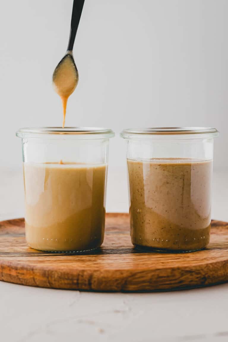 homemade tahini in two glasses