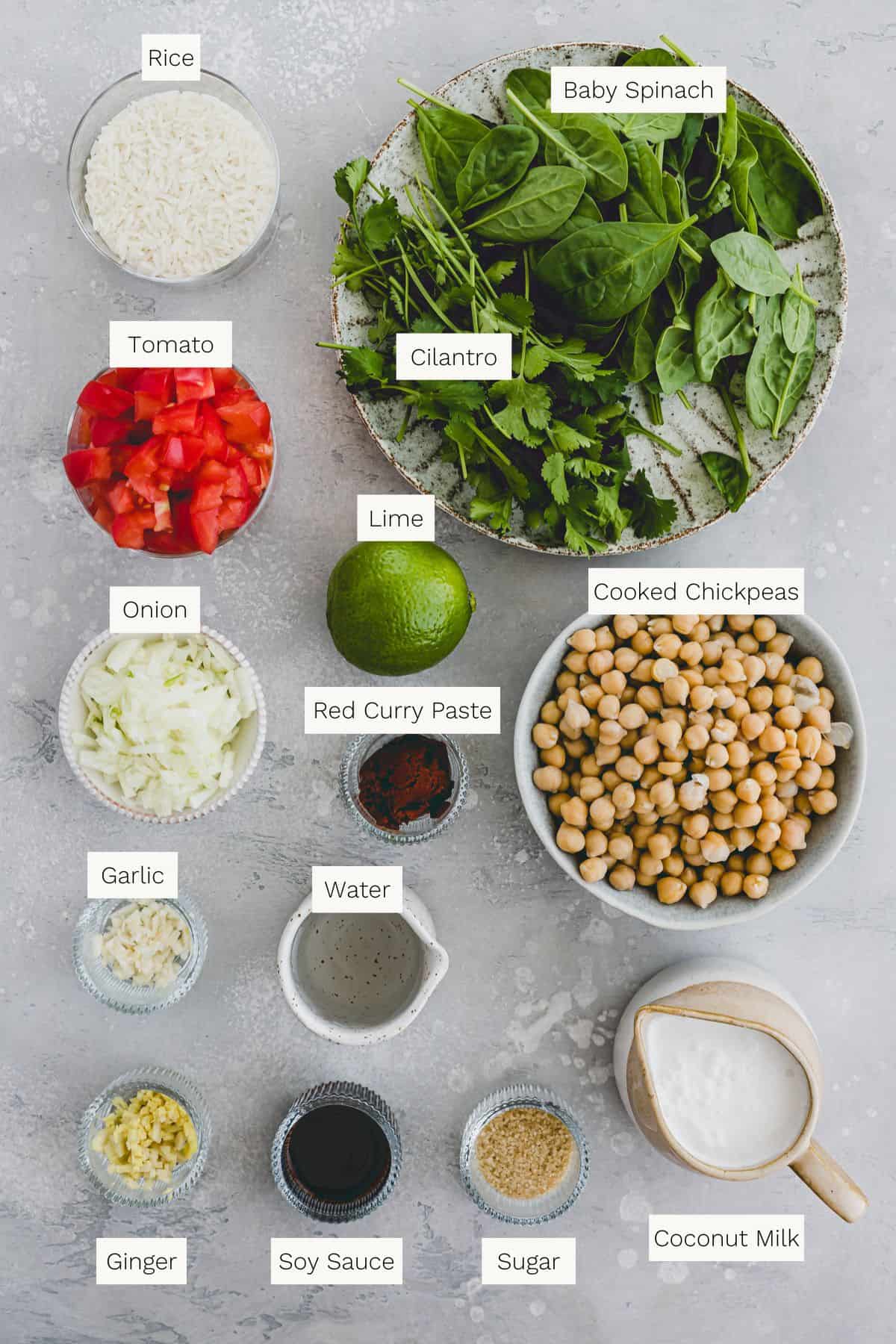 Chickpea Spinach Curry Ingredients